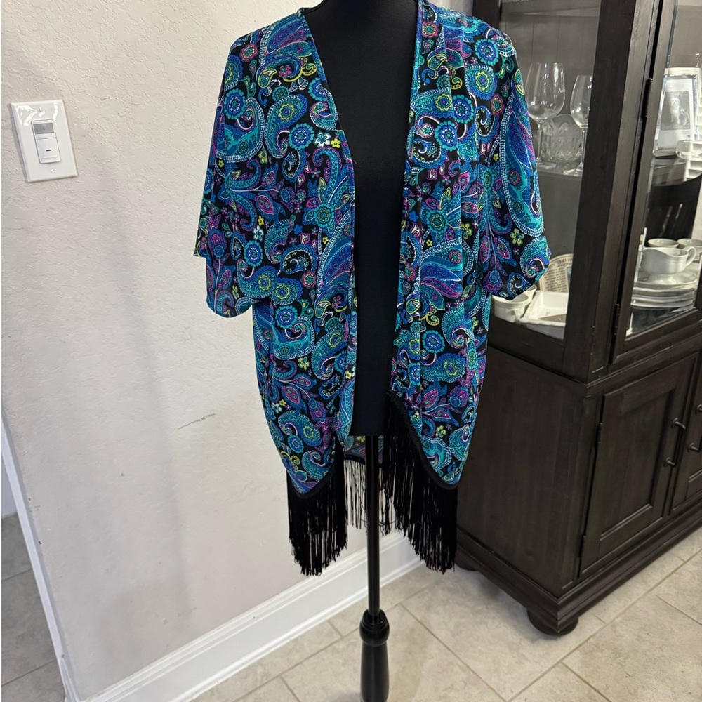 Vibrant Blue Paisley Women's Kimono Jacket